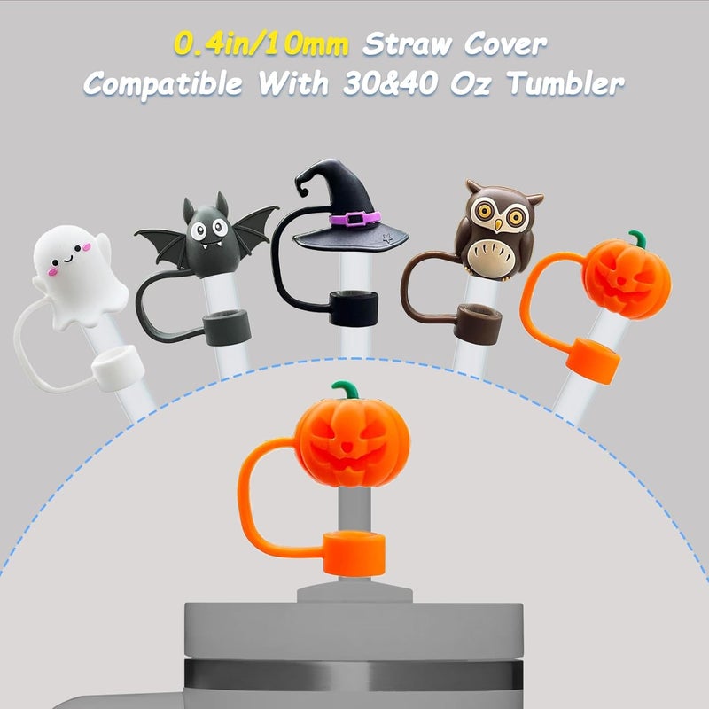 vikgle 5 Pcs 0.4in Straw Cover for Stanley Cup, Silicone Straw Topper Set for 30&40oz Stanley Tumble, Fit for 10mm/0.4in Straws (Halloween) - Image 2